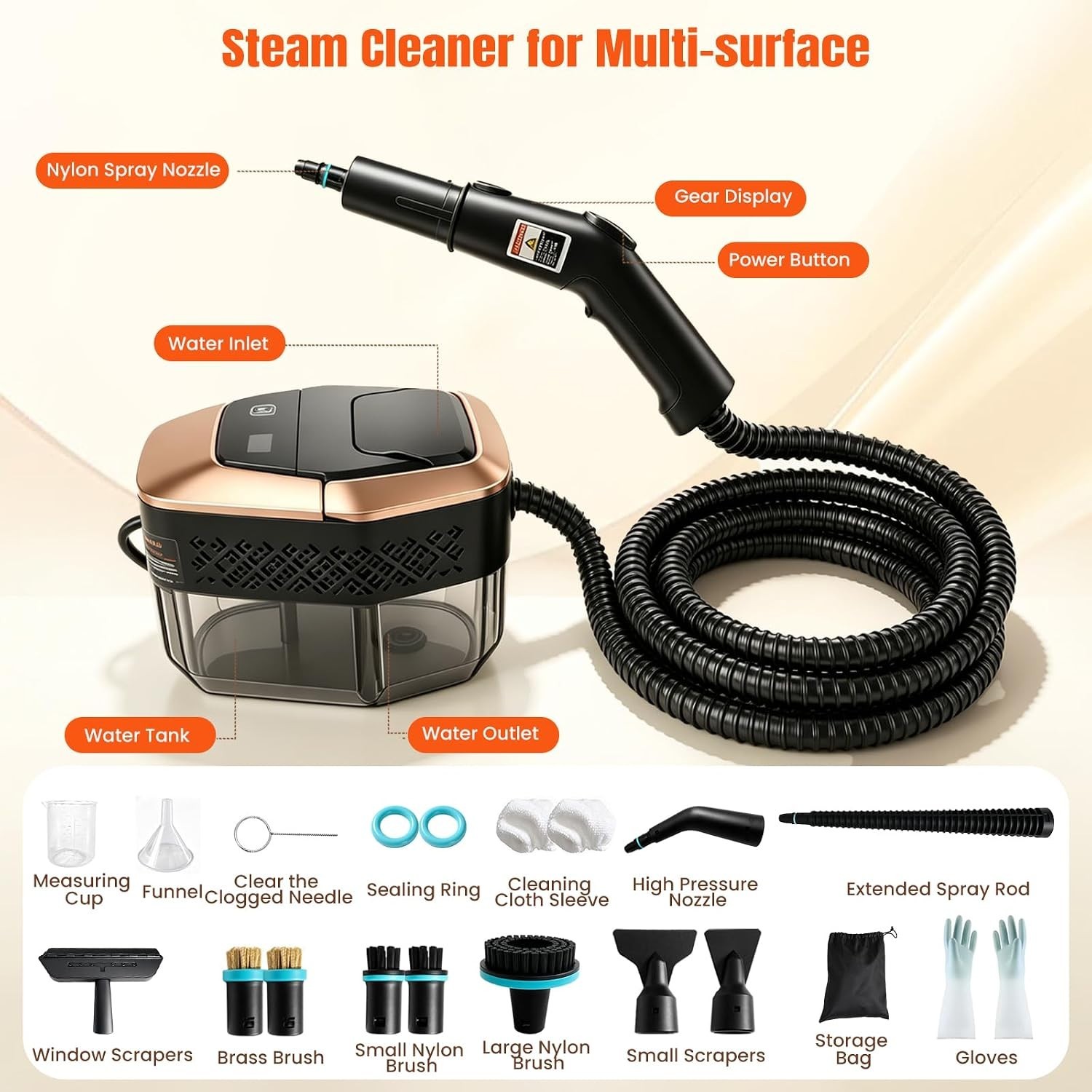 Steam Cleaner for Home & Car, 3-Level Adjustable Steamer for Cleaning, 15s He…