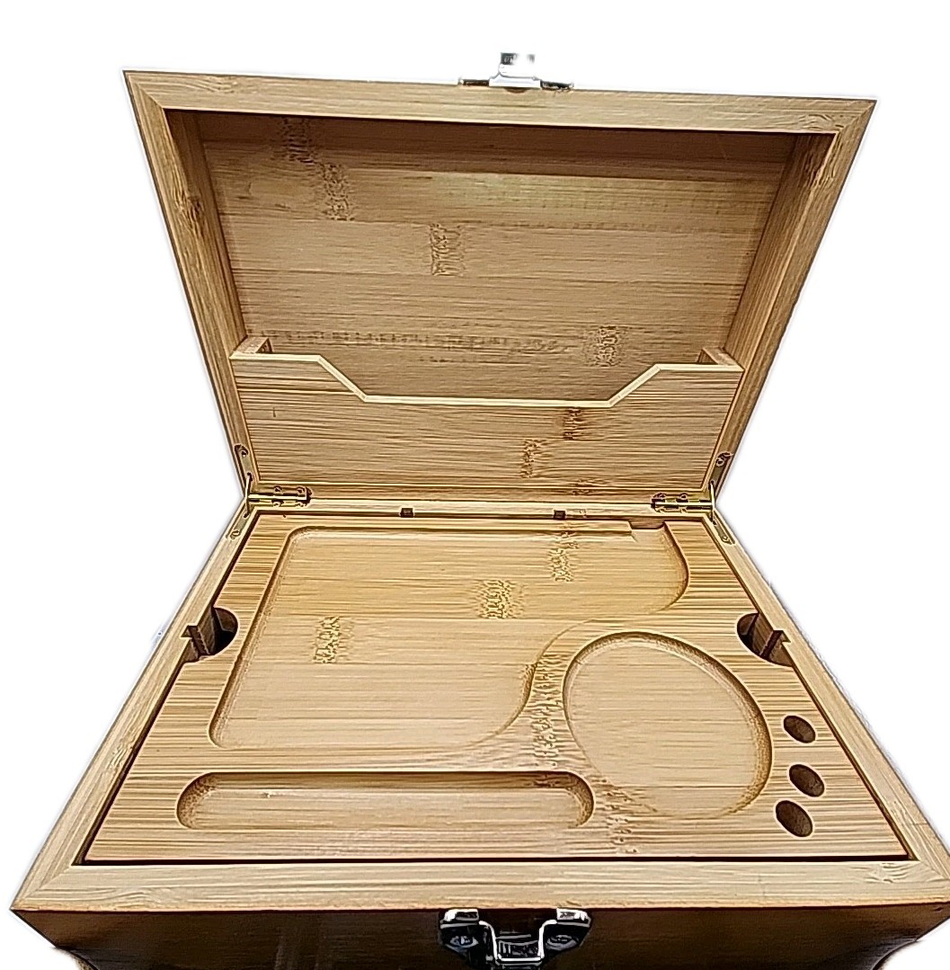 Bamboo Wooden Stash/Storage Box SafeDelux With Lock, Jars And Mylar Storage Bags