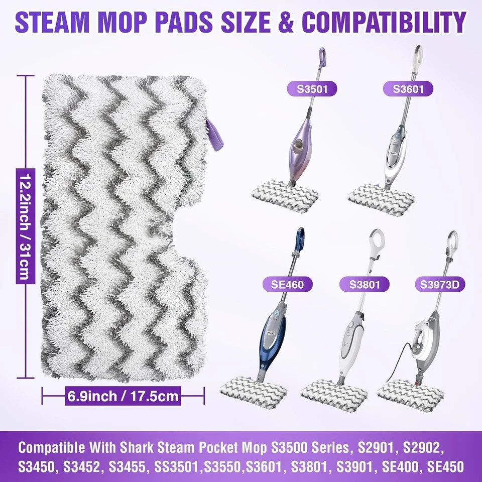 S3501 S3601 Steam Mop Replacement Pads Compatible with Shark Steam Pocket Mops S