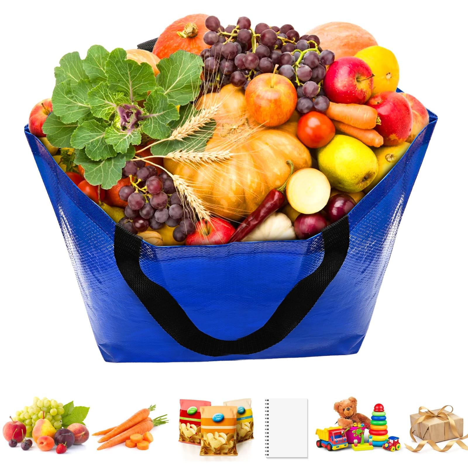Multicolor Heavy Duty 80 Lbs Waterproof Plastic Reusable Grocery Bags 12 PCS