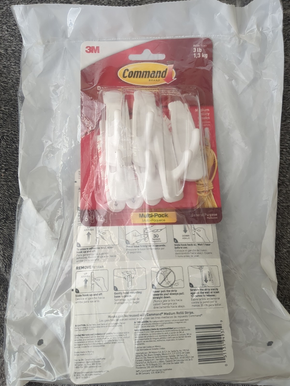 (2) 3M®️ Command General Purpose Hooks Large 3lb Cap White 6 Hooks & 12