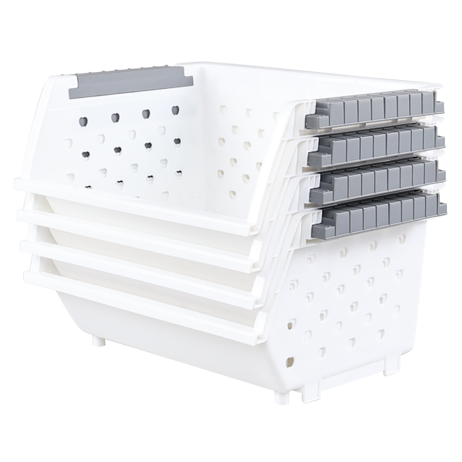 Cand Stackable Plastic Bins – 4 Packs White Large Plastic Stackable Storage Bins