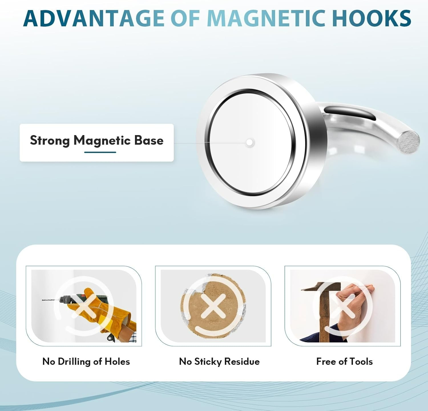 Ultra-Strong 6-Pack 30lb+ Magnetic Hooks with Rust-Free Finish for Versatile Use