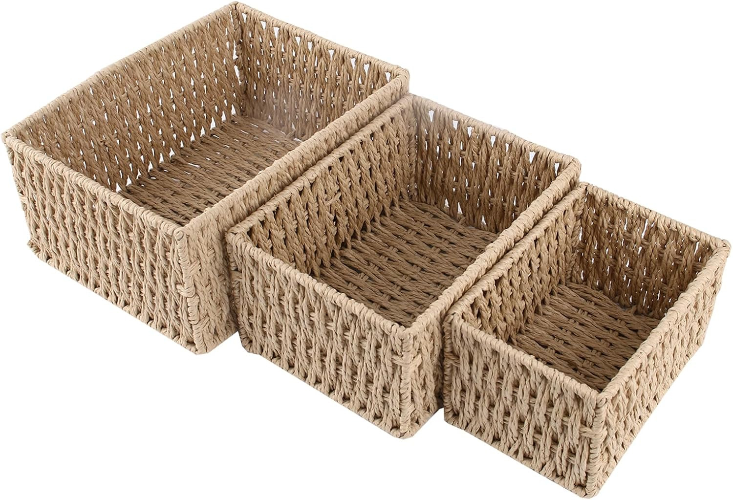 Stylish Set of 3 Paper Woven Storage Baskets with Iron Frame Organizers
