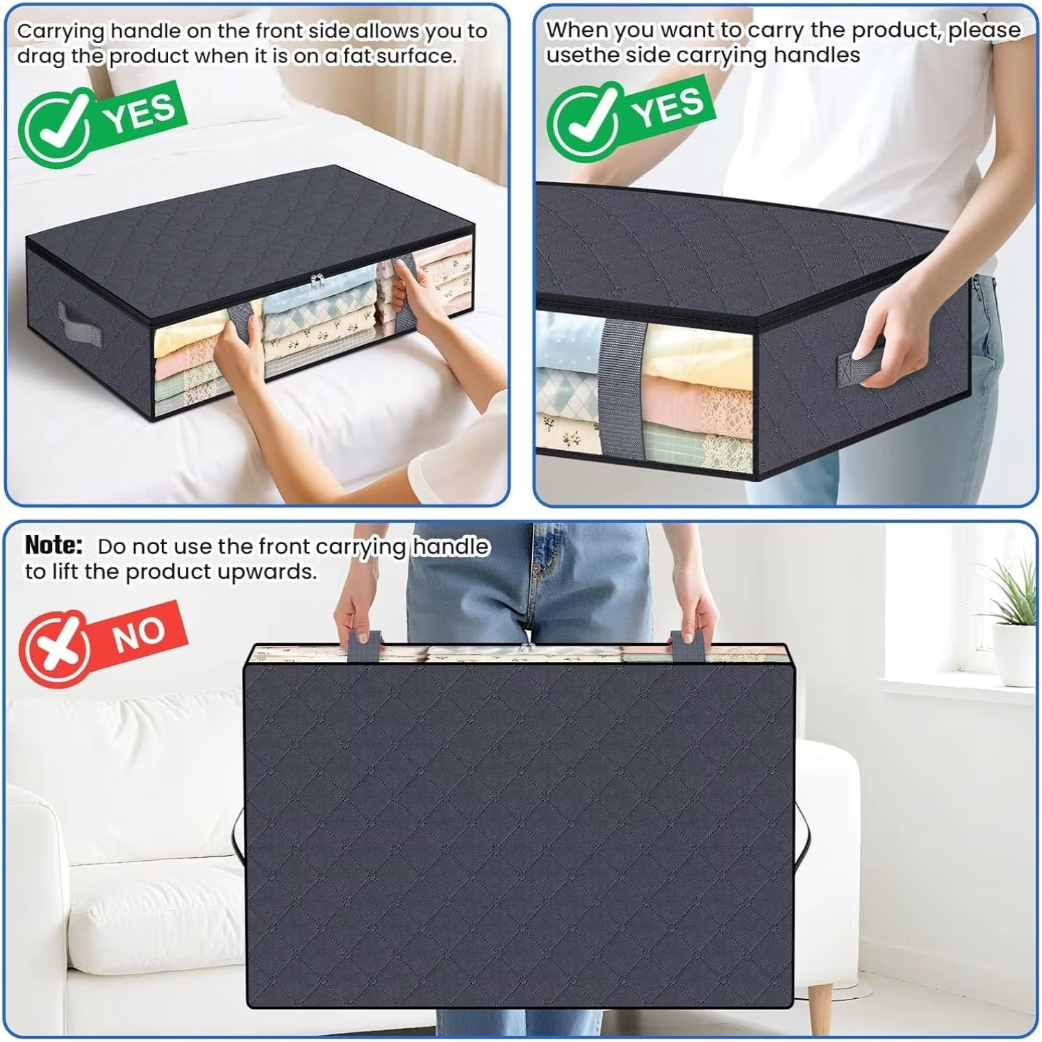 4 Pack Under Bed Storage Containers Space-Saving Bedding Organizer for Bedroom*