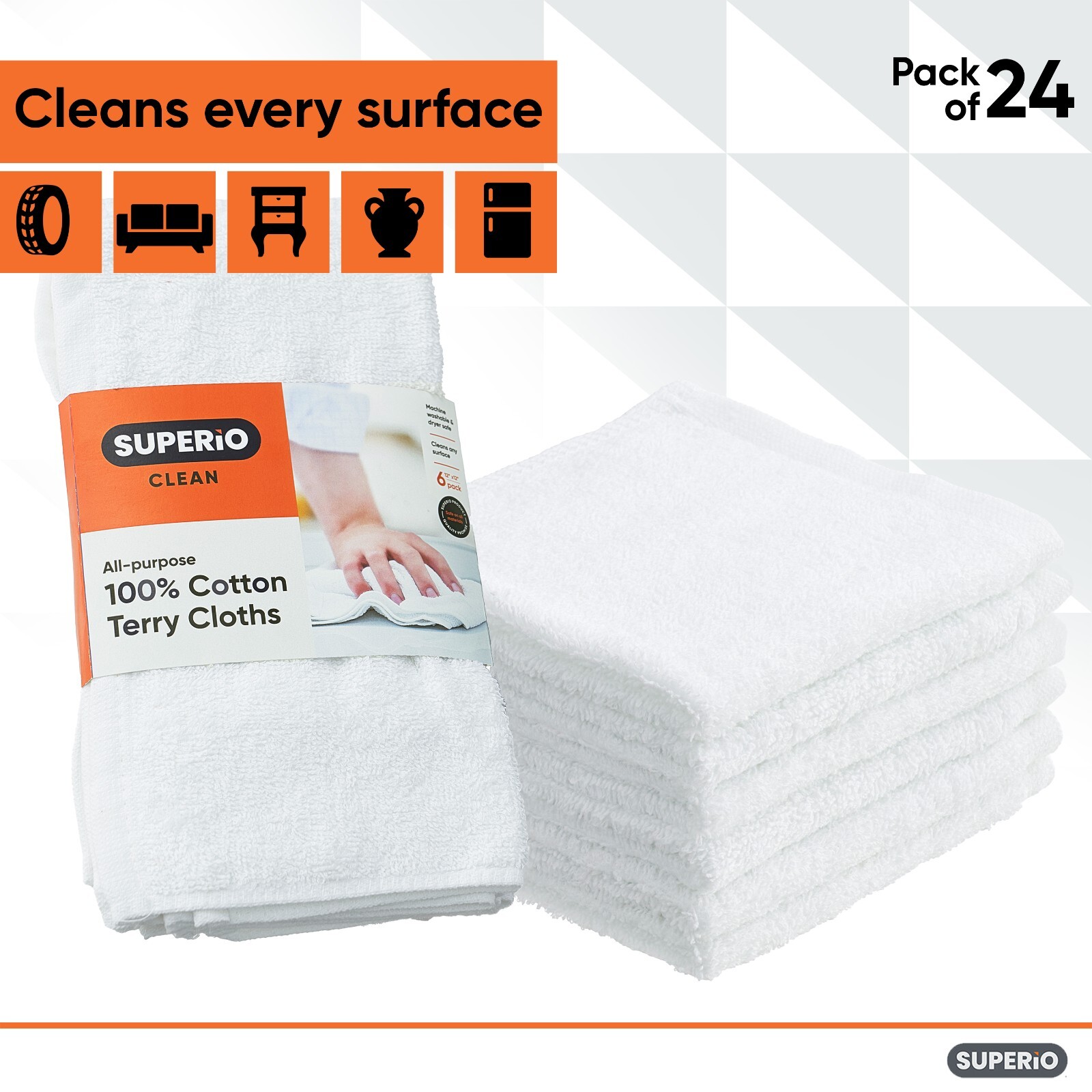 Superio Terry Towel White Facial washcloths 100% Cotton 12″ Cleaning Rags (36pc)