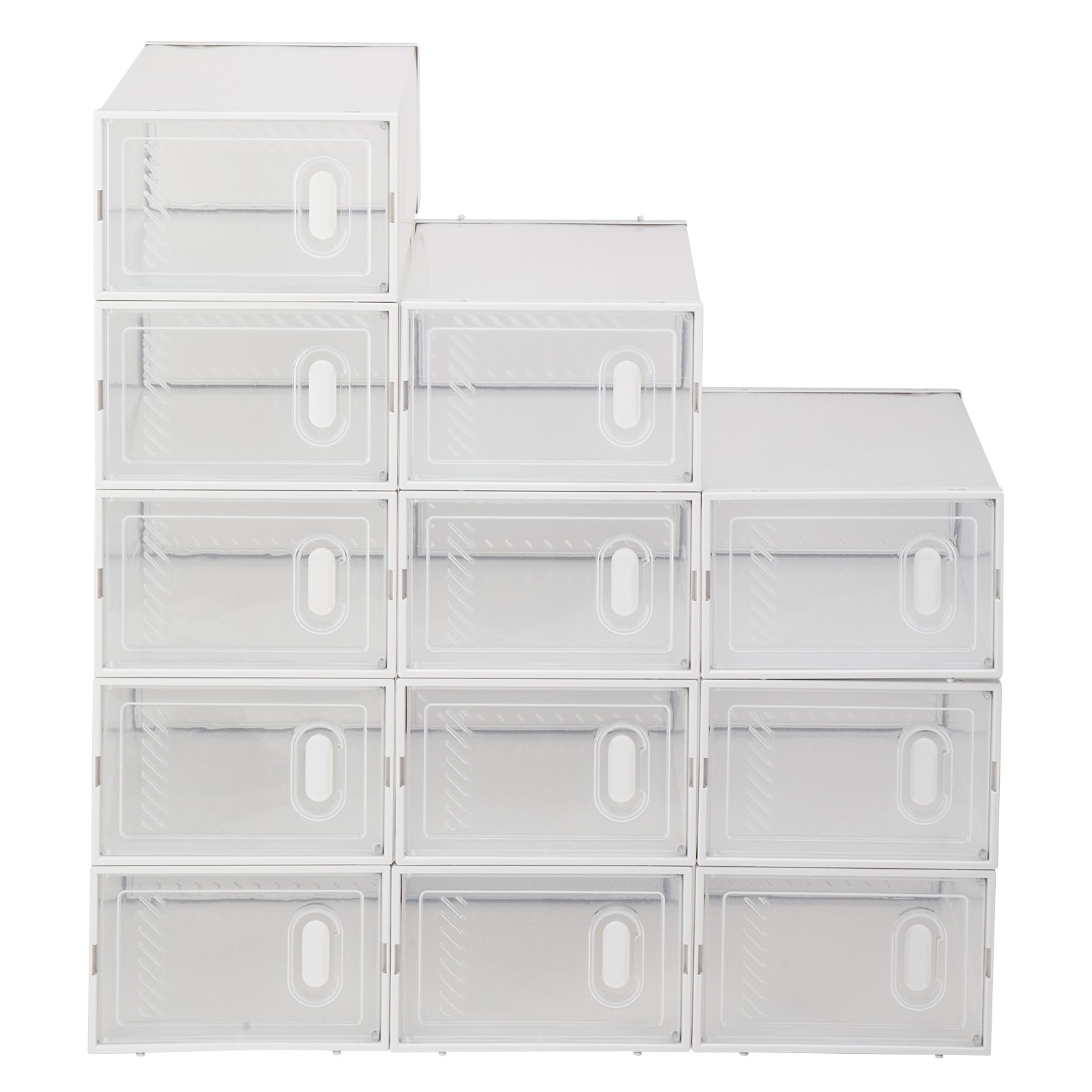 NEW Shoe Storage Boxes 12 Pack Clear Plastic Stackable – White