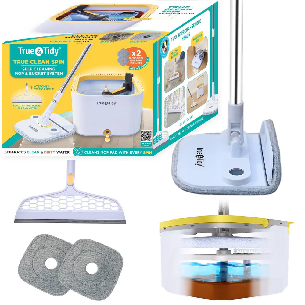 True & Tidy True Clean Dual Bucket 2.0 Spin Mop with Silicone