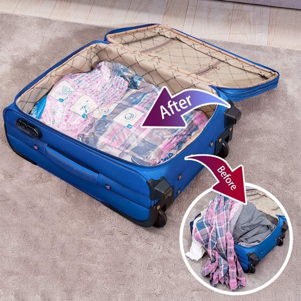 6 Large Vacuum Storage Bags for Space Saving Bedding & Clothing – Light Blue