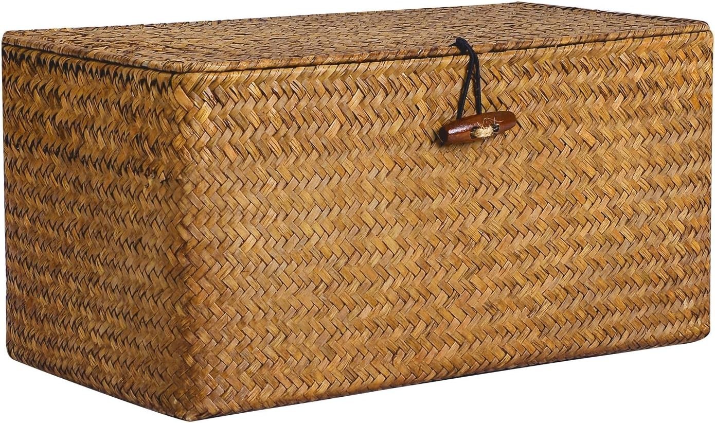 Multipurpose Retro Seagrass Storage Bin with Lift-Off Lid – 15.7″ x 11″ x 7.5″