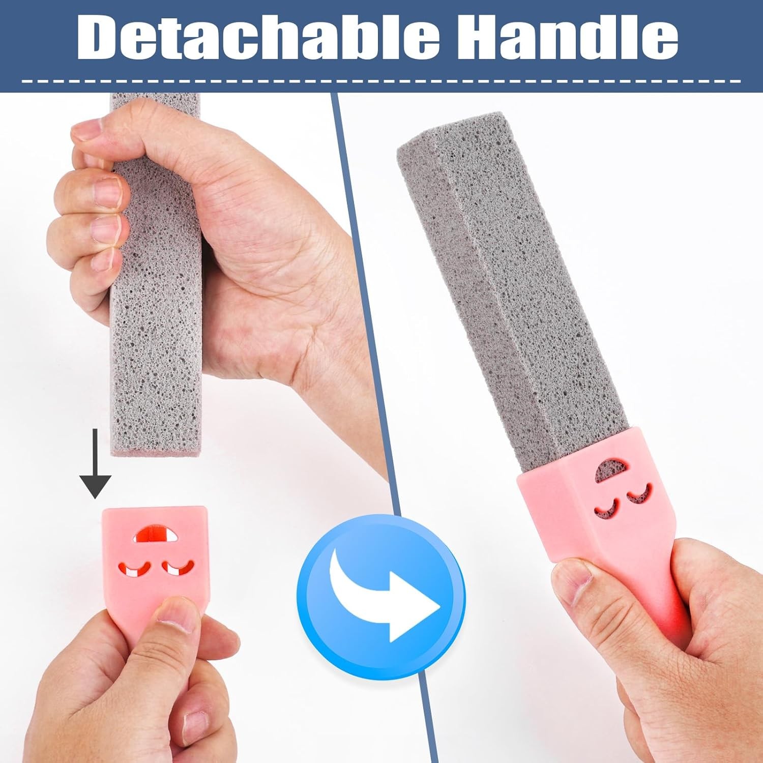 8Pack Grey Pumice Stone Scouring Sticks – with 2 Handles for Toilets & Bathrooms