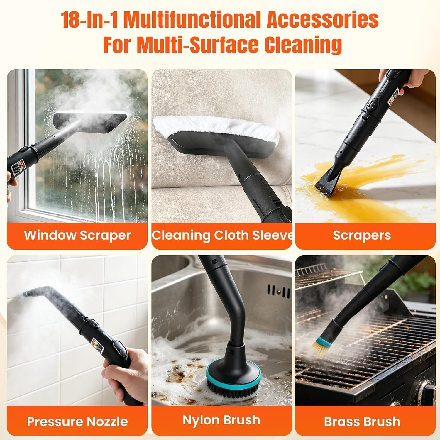 Steam Cleaner for Home & Car, 3-Level Adjustable Steamer for Cleaning, 15s He…