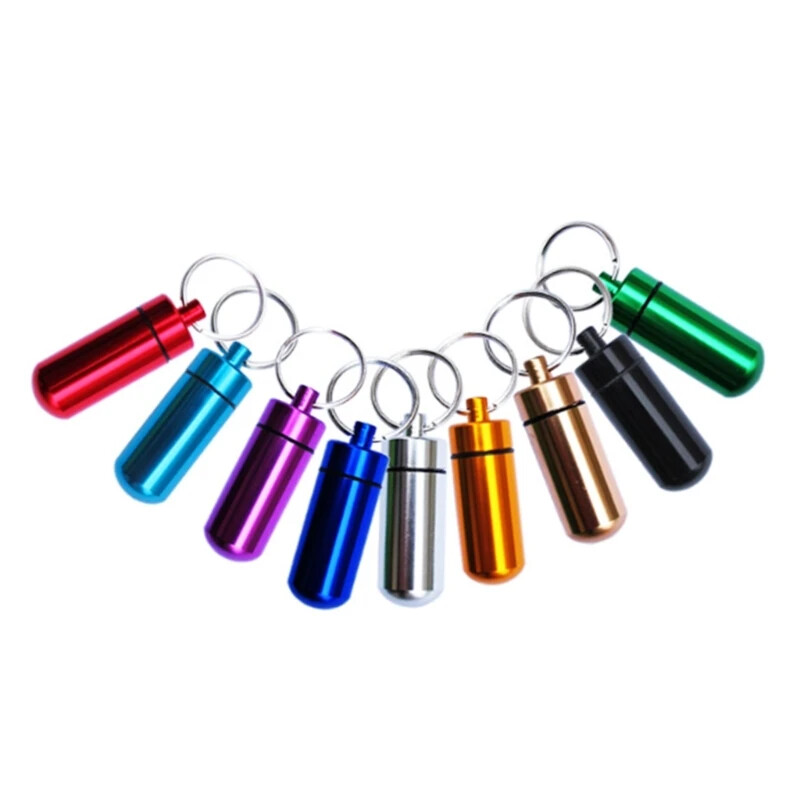 2pcs Pills Box Small Aluminum Alloys Travel Storage Box Key Chain Travel Outdoor