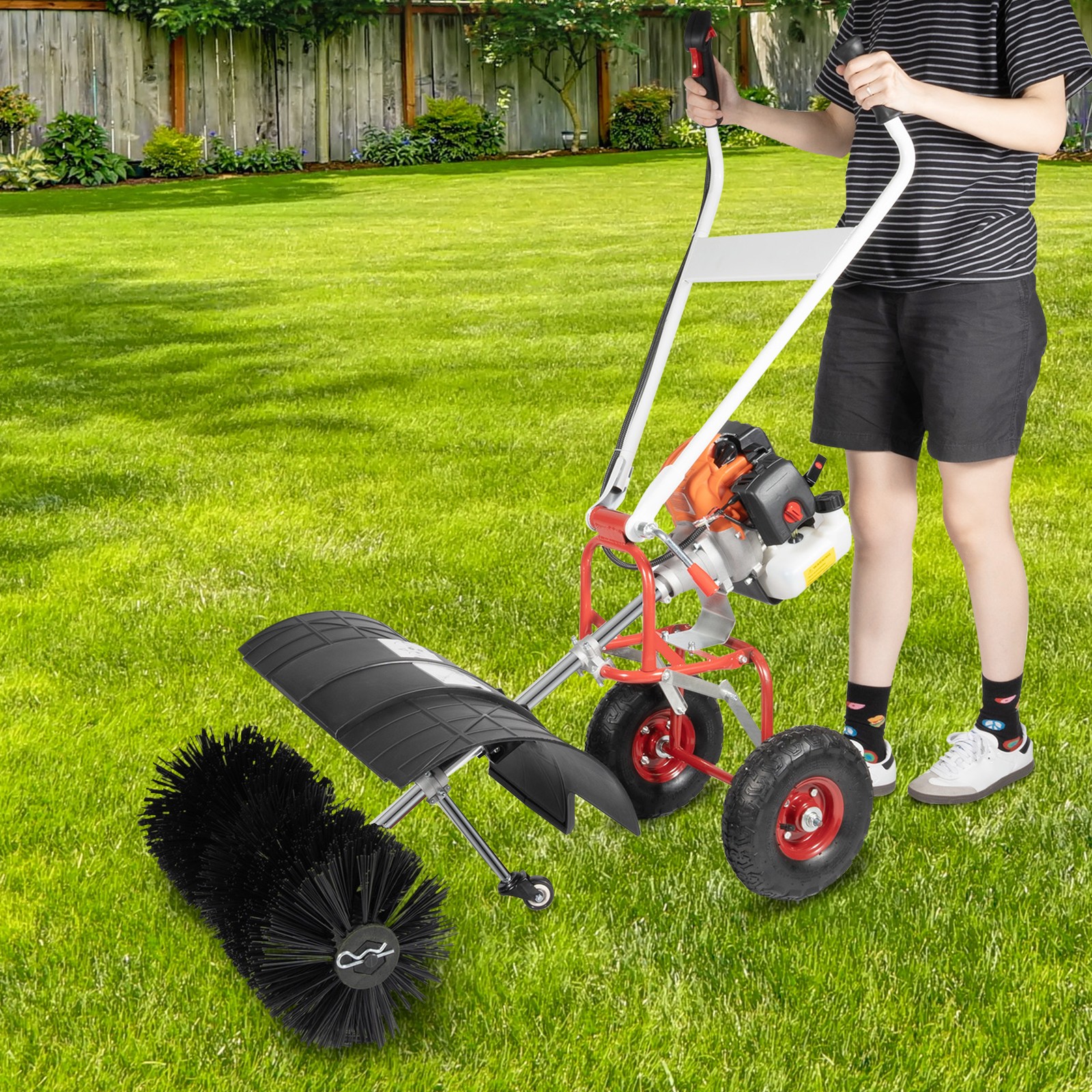 52CC Walk Behind Driveway Power Broom Snow Sweeper Artificial Grass Cleaner