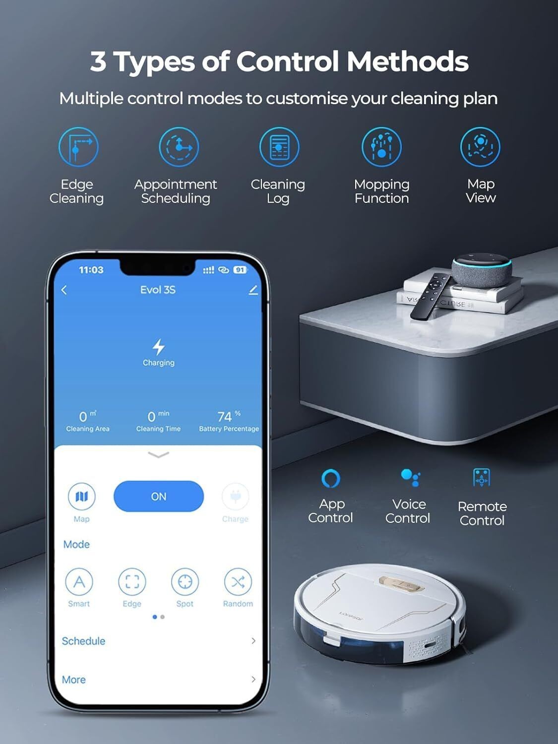 Laresar Vacuums and Mop Combo Evol 3s, Strong Suction, Robotic Vacuum Cleaner
