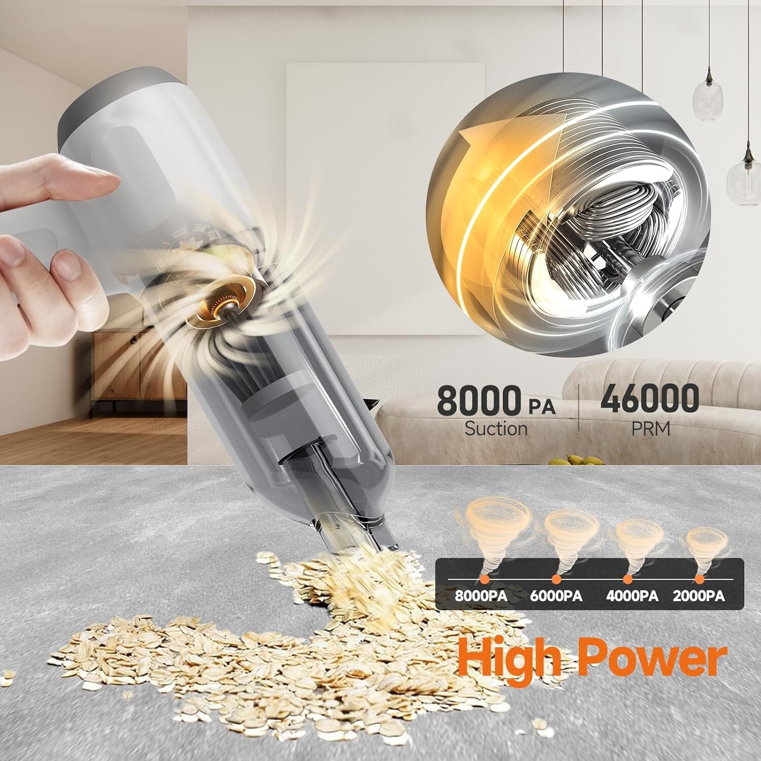 8000Pa Handheld Vacuum Dust Buster – 3-in-1 Blower & Pump for Car Cleaning