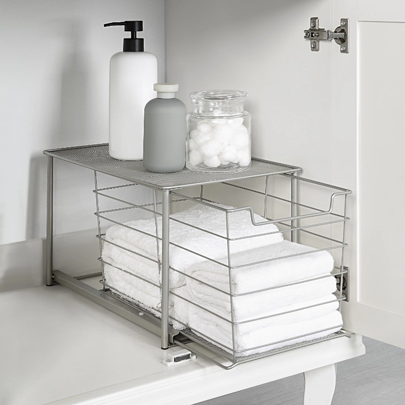 Mainstays Large Stackable Slide-Out Drawer Organizer, Nickel, 15″ x 10 ” X 9.3″