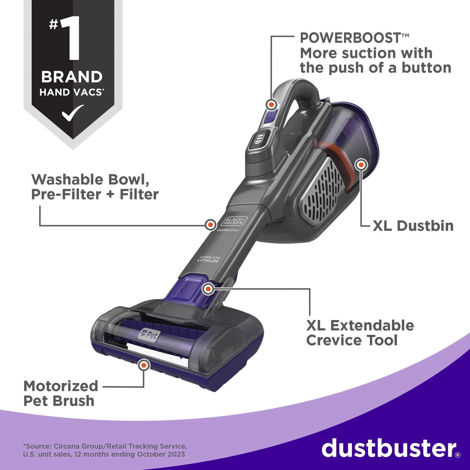 BLACK+DECKER Dustbuster(R) Advancedclean+(TM) Pet Hand Vacuum – HHVK515JP07