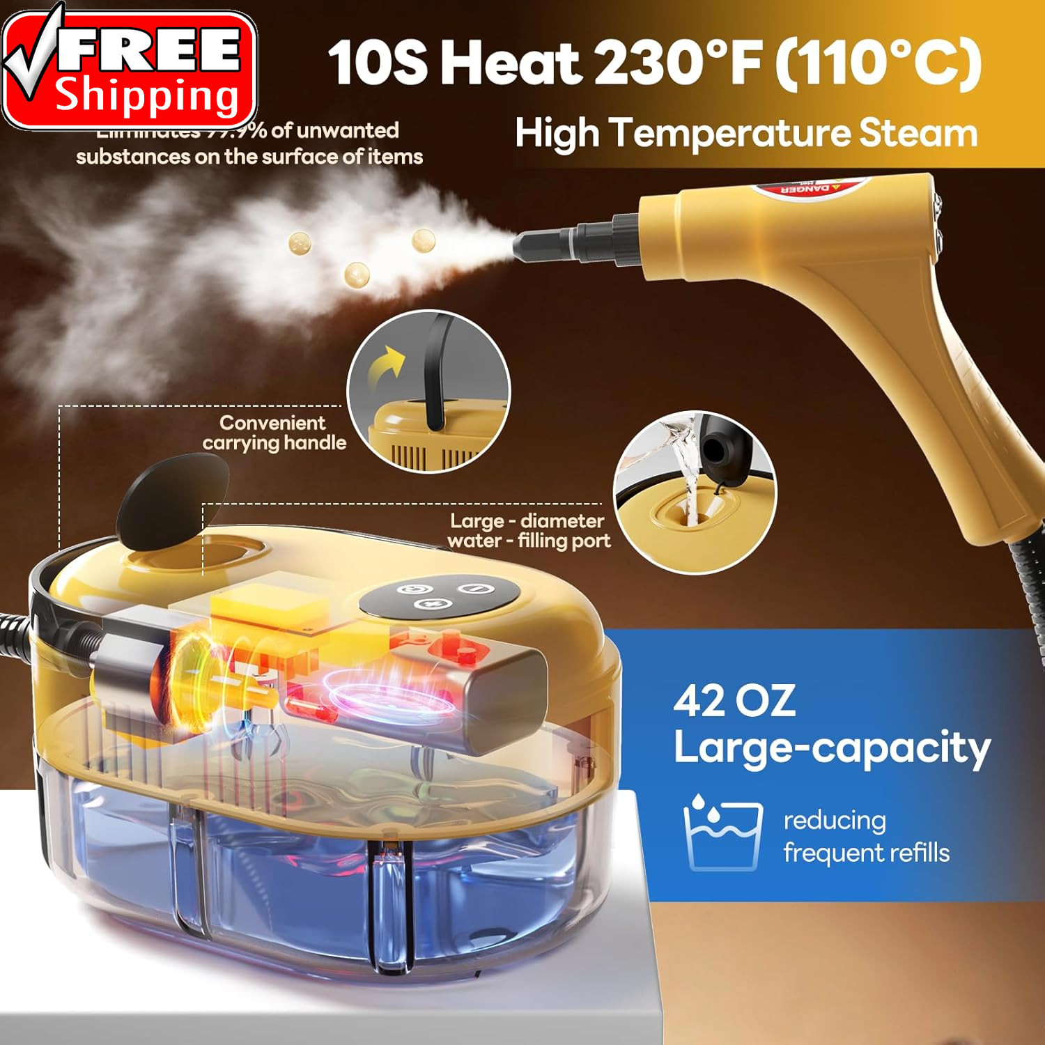 Handheld Steam Cleaner, 10S Fast Handheld Heating Steamer for Cleaning 15-In-1 H