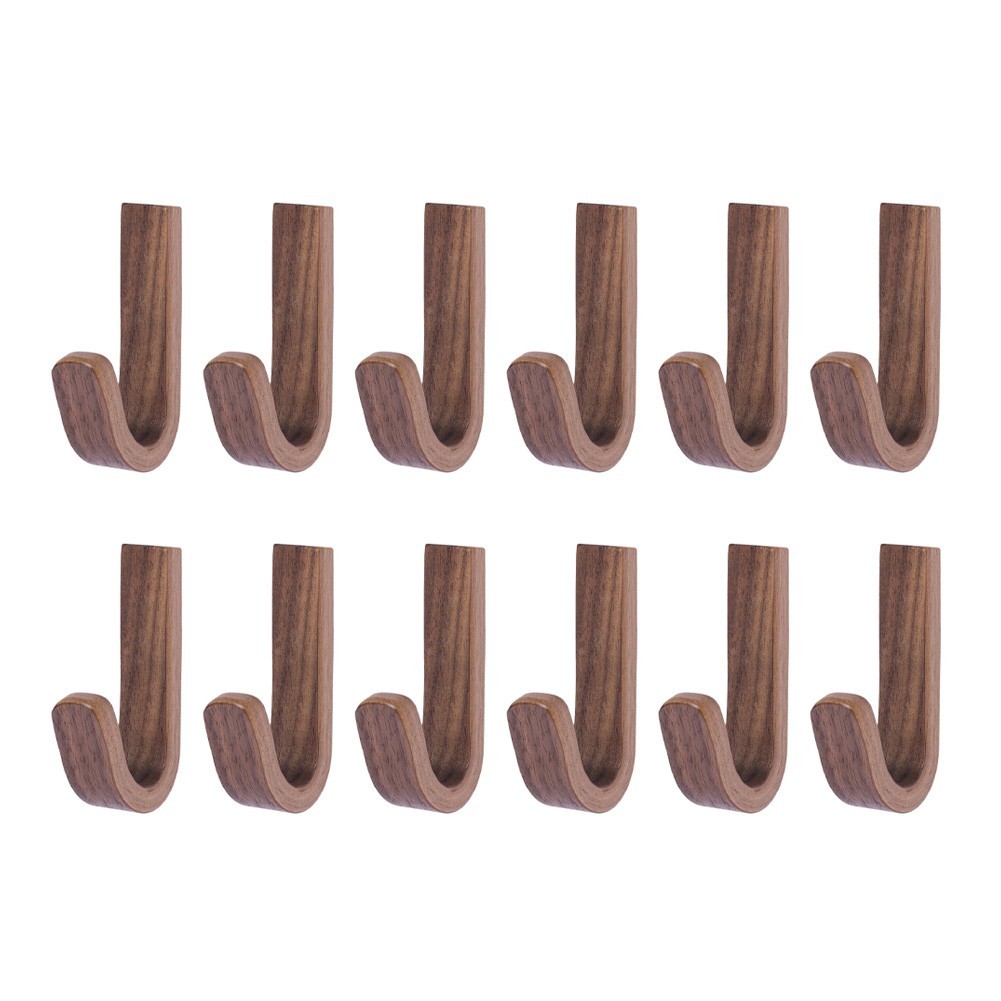 Walnut Wood Wall Hooks Easy Install No Tools 3.5 cm by 6.5 cm Dimensions