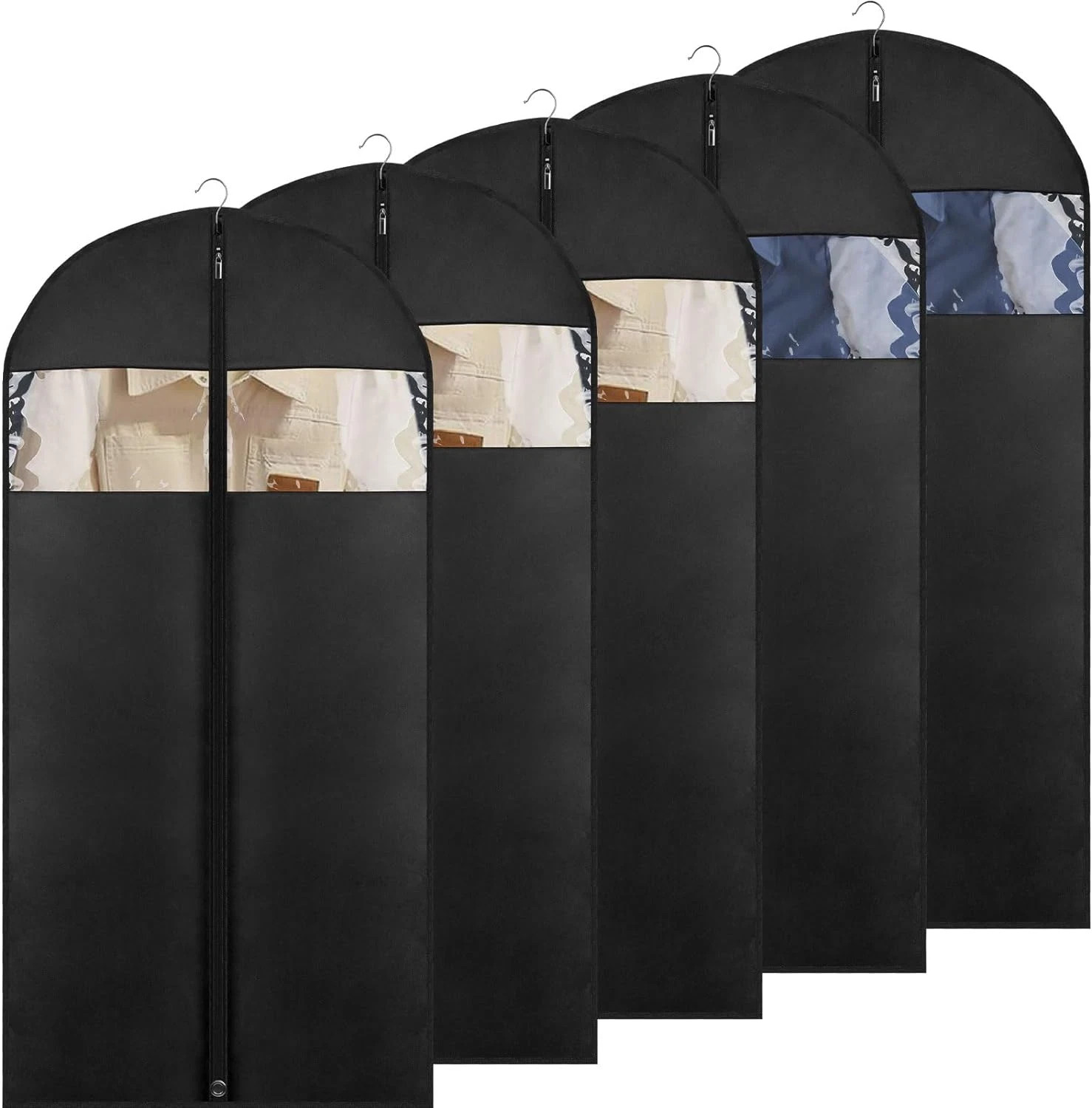 5 Pack – Moucas 50″ Black Garment Bag, Mens Suit Bags for Closet Storage and Tra