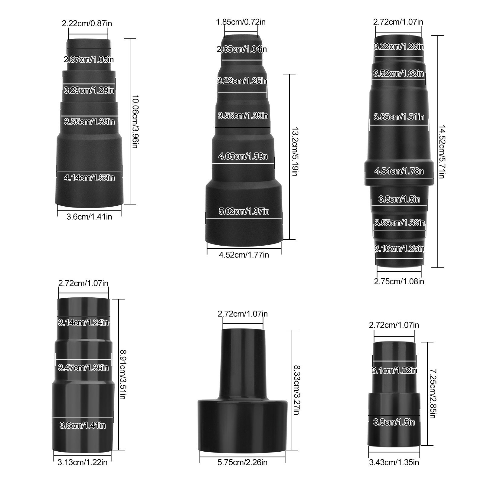 6 PCS Vacuum Hose Adapter Kit Universal Shop Vac Cleaner 1-1/4”-2-1/2” 32-45mm