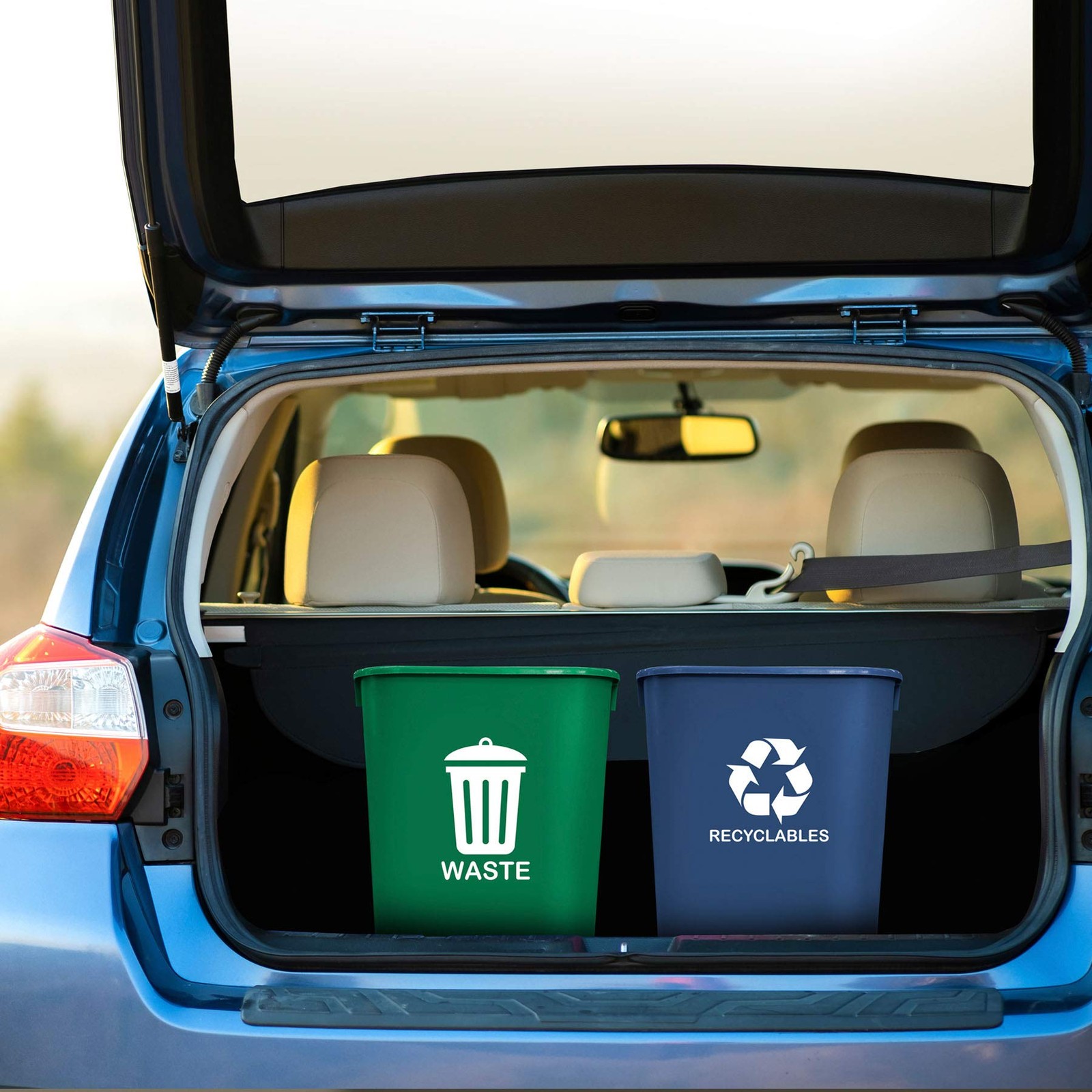 2 PCS 6.75 Gallon Green Blue Plastic Trash Can Wastebasket Recycling Waste Bin