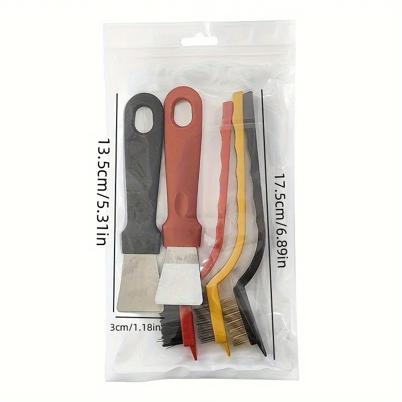 5 Pcs Kitchen Cleaning Brush Set with Gas Stove Scraper and Wire Brush for Oil