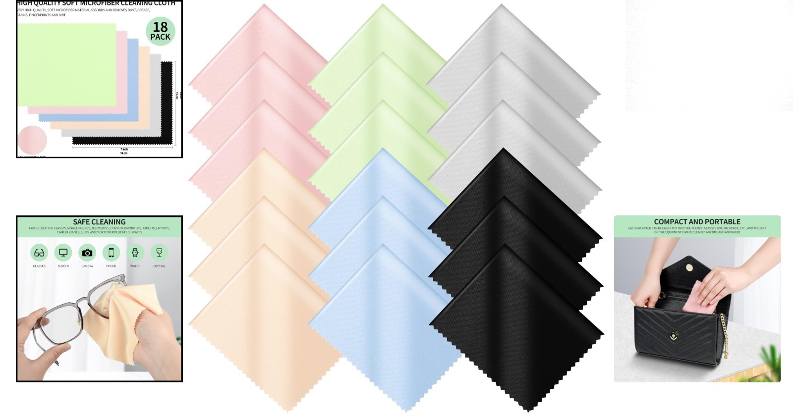 18 Pack Multicolor Microfiber Cleaning Cloths 7″ x 6″ for Optimal Device Care