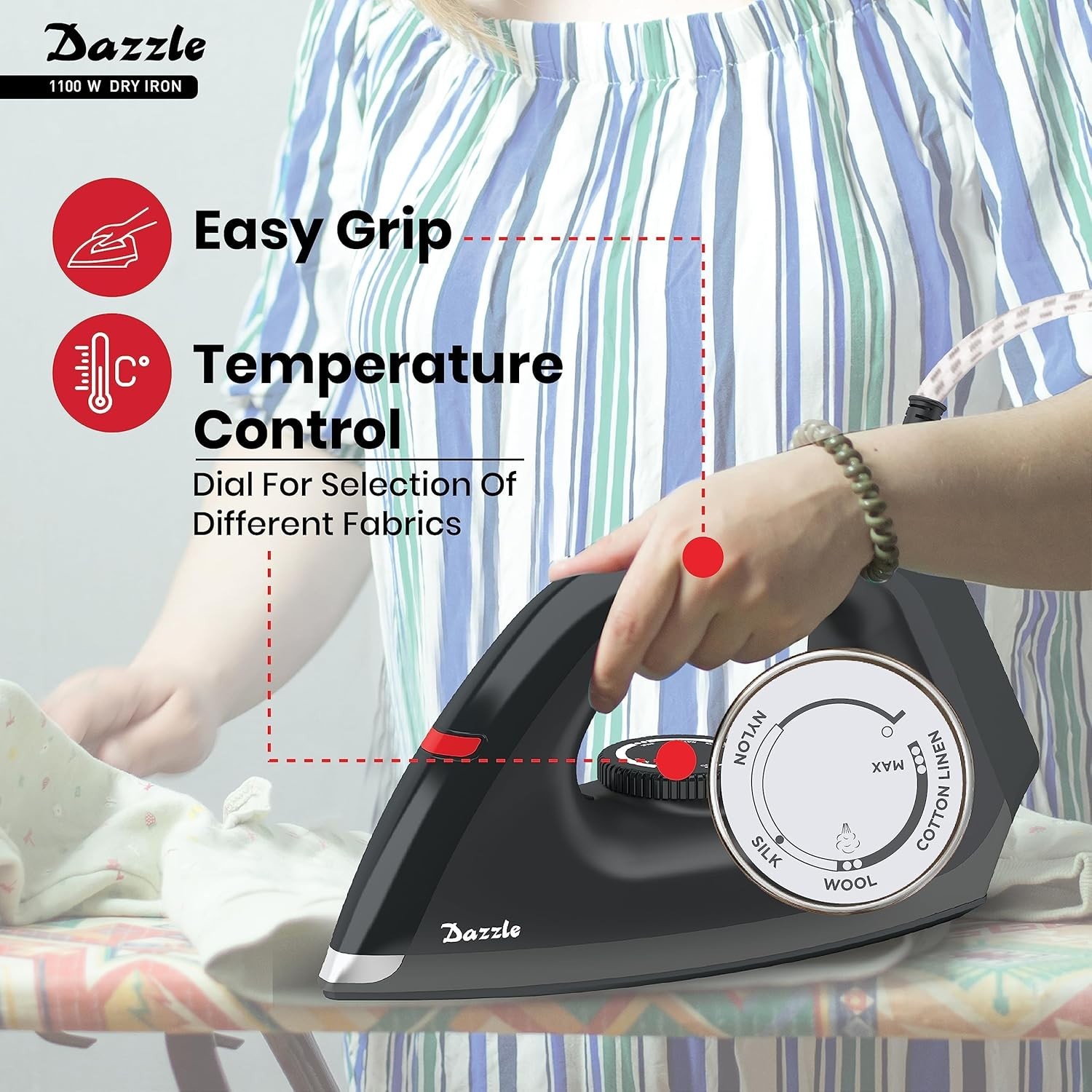Havells Dry Iron Dazzle 1100 Watts, Iron Press, Greblon Non Sick Soleplate 220V