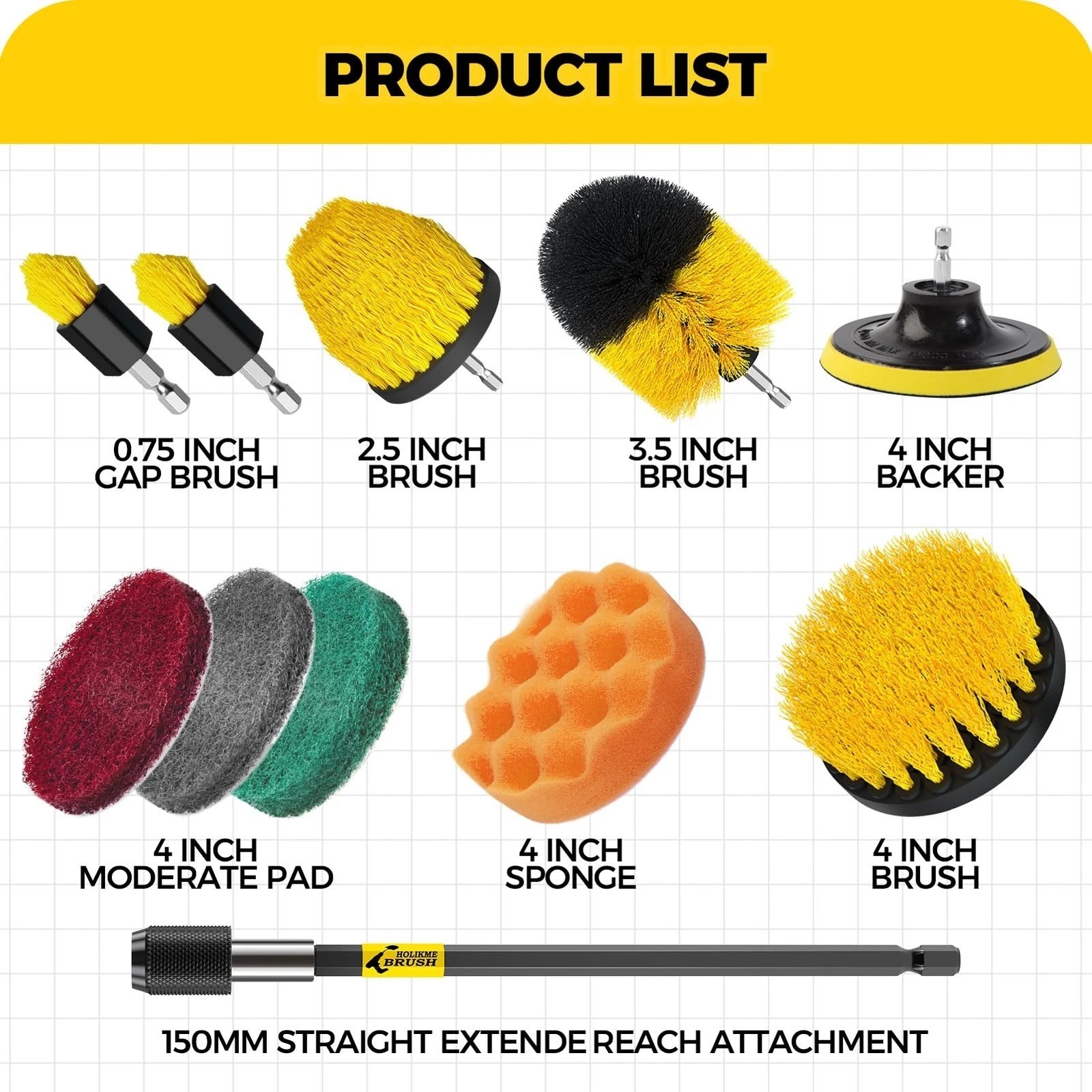 Holikme 11PCS Drill Brush Attachment Set Power Scrubber for Bathroom Cleaning