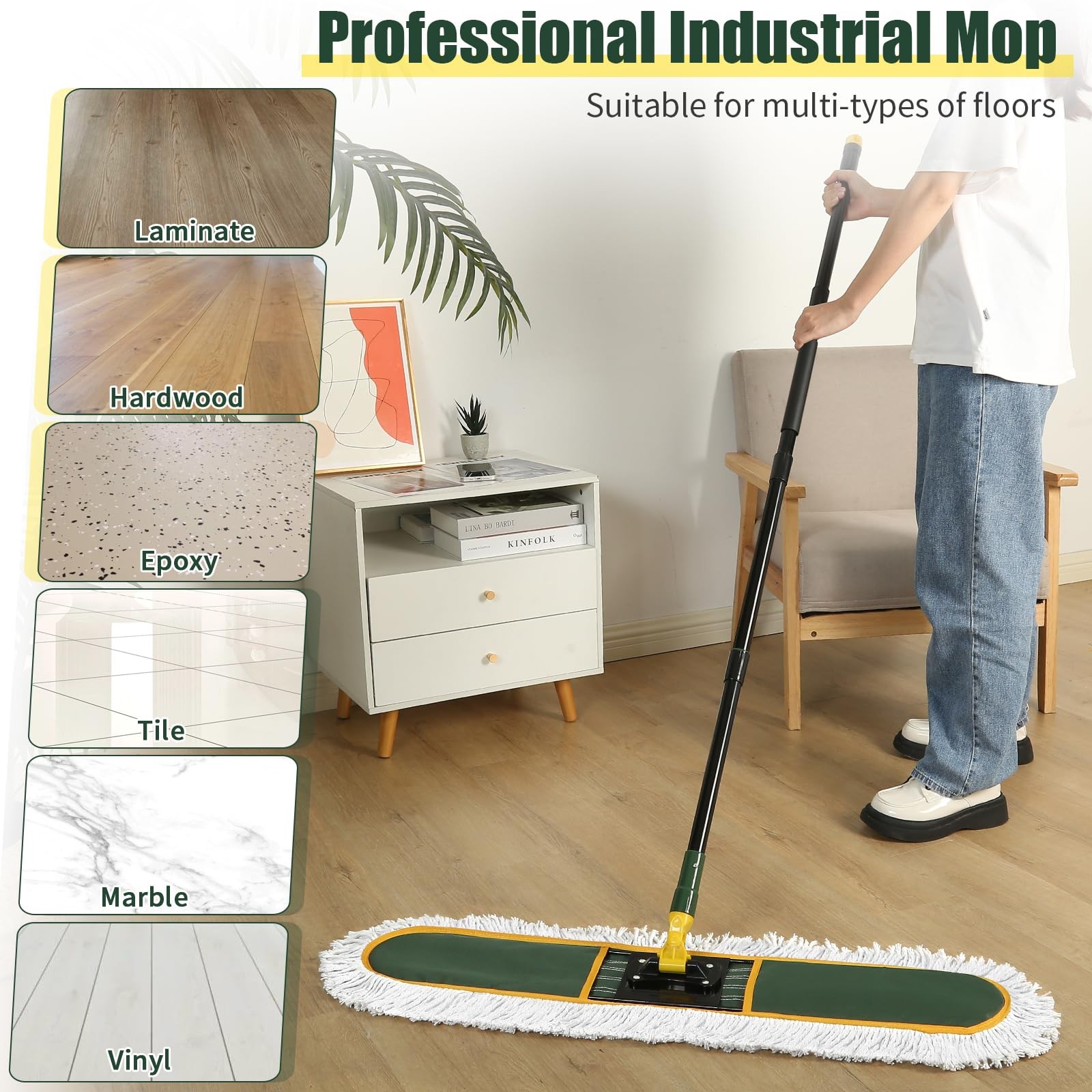 24 Inch Commercial Dust Mop Heavy Duty, Dry Wet Dust Broom