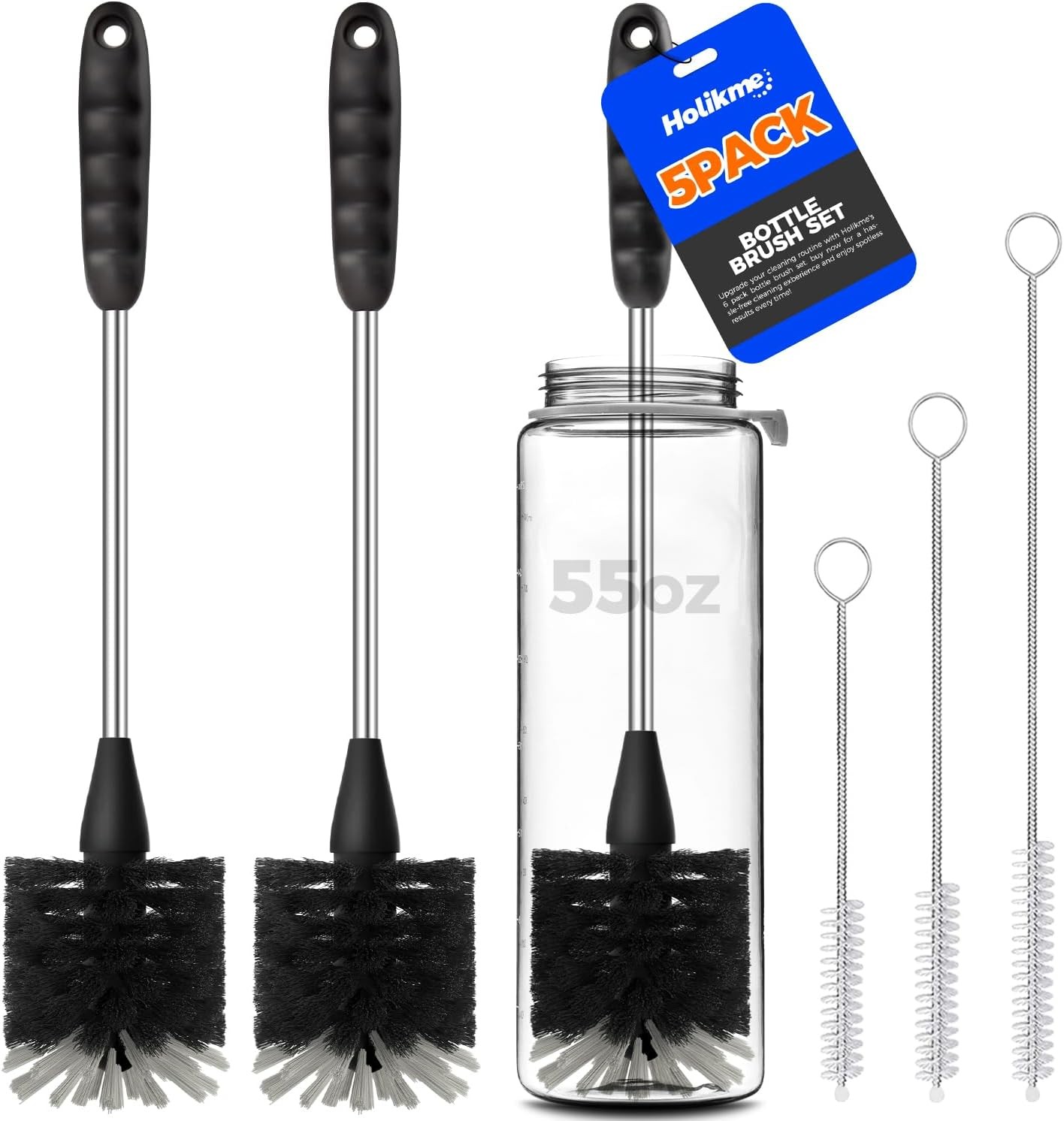 6 Pack Bottle Brush Set 14″ Stainless Steel Straw Cleaner Dishwasher Antistatic