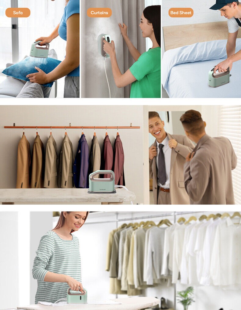 Mini Steam Iron for Home Flat Ironing and Hanging Ironing Mint Green 1200W 110V