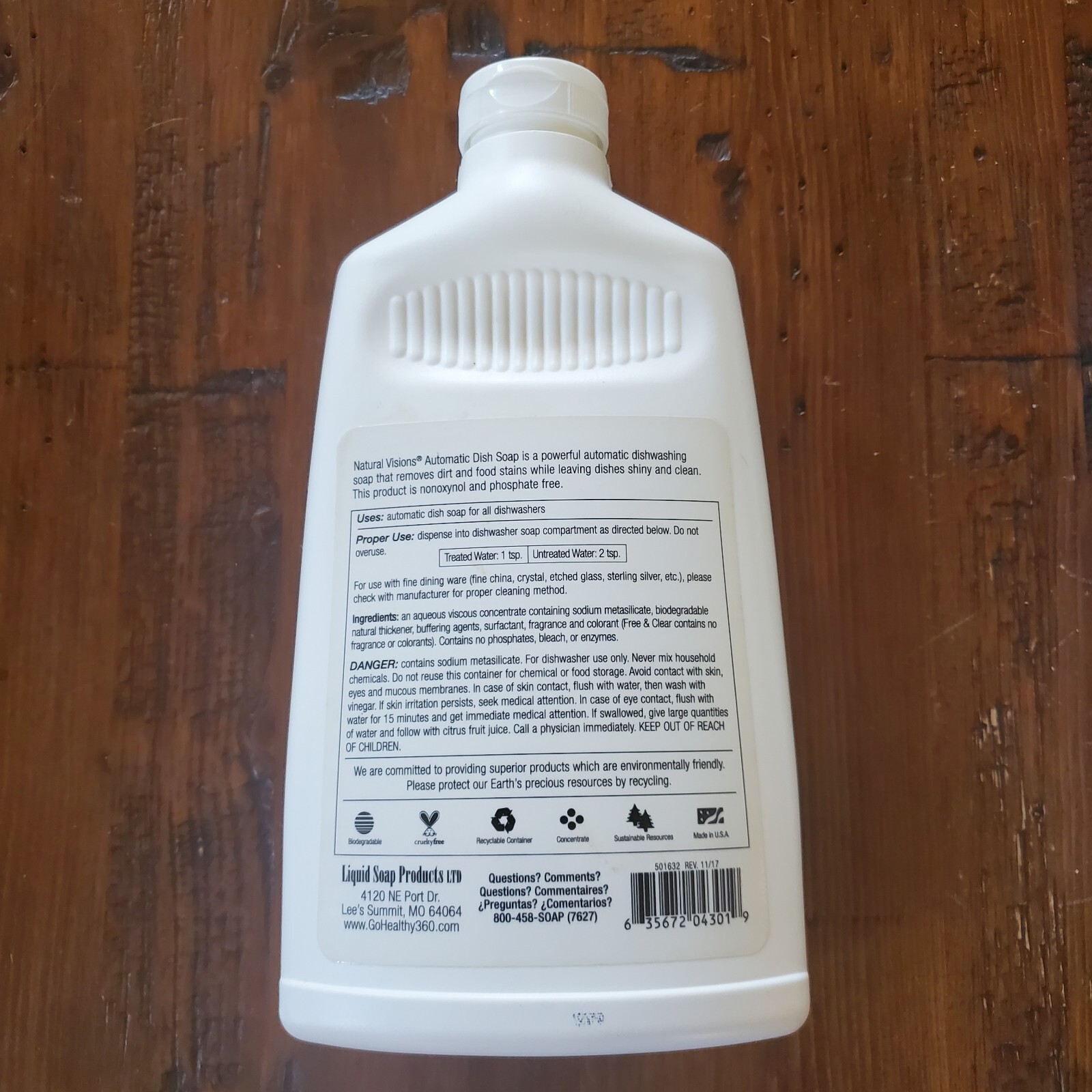 Natural Visions Automatic Dish Gel CITRUS 1 Liter for DISHWASHER Use