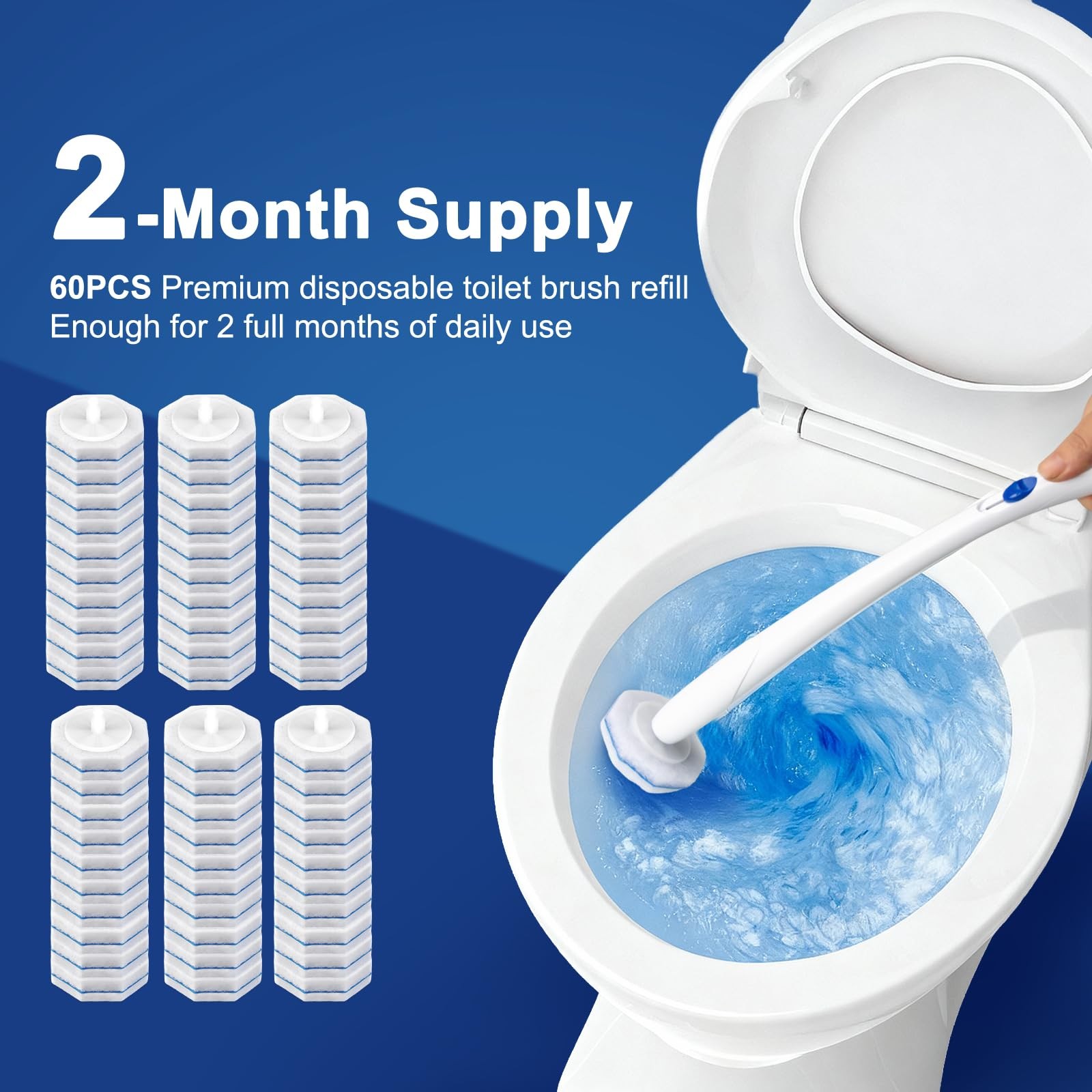 60pcs Toilet Cleaner Refill Pads for Clorox Wand, Upgrade 3-Layer Toilet Scru…