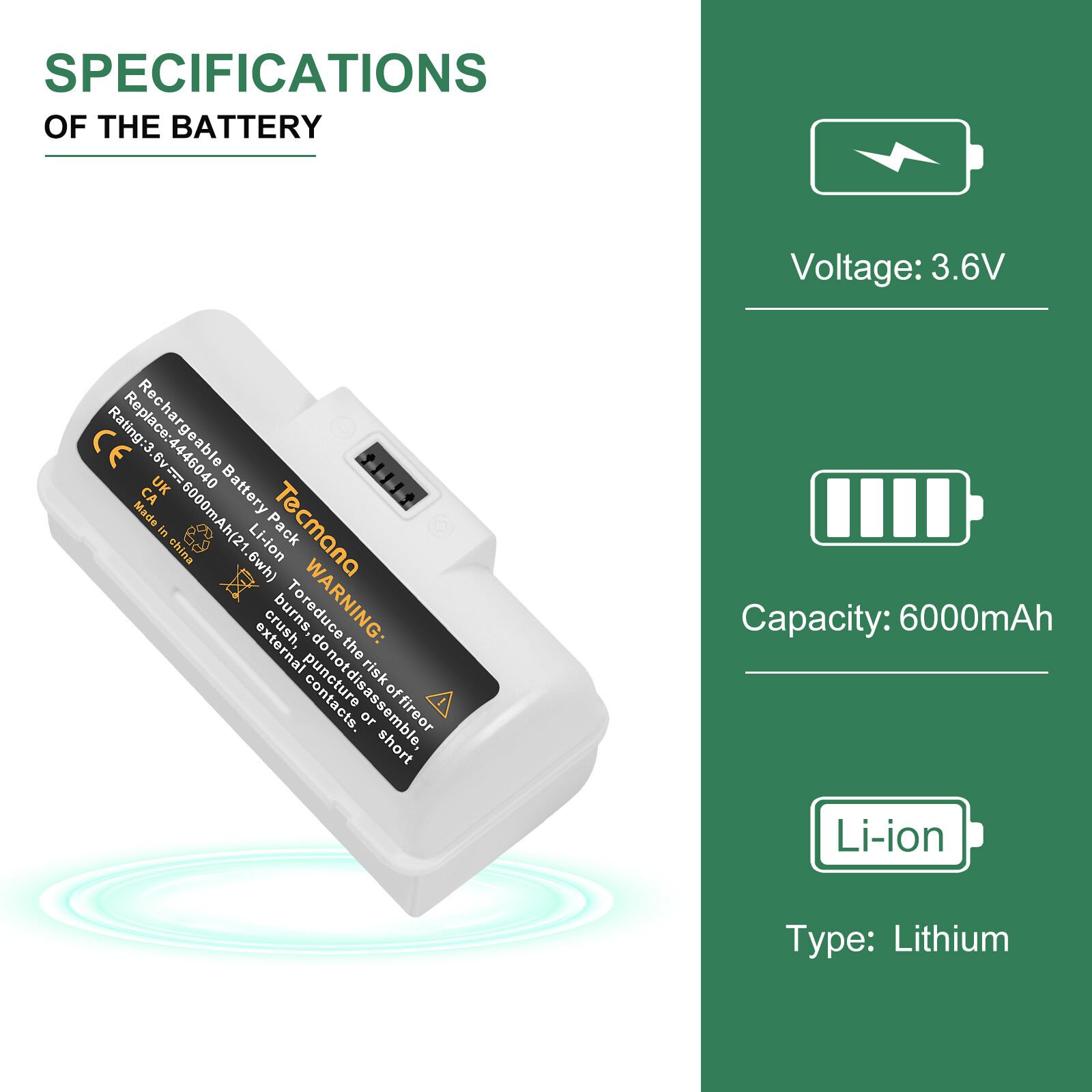 6.0Ah 3.6V Li-ion Battery For iRobot Braava Jet 240 241 244 245 Robot Mop BC674