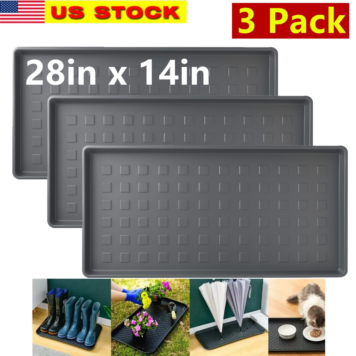 3 Pack Large Waterproof Boot Trays Plastic Shoe Mats Entryway Outdoor Indoor