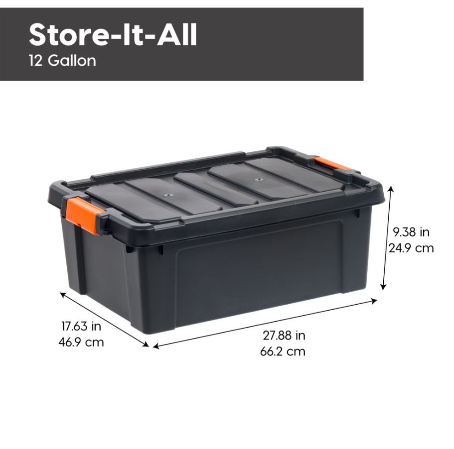 IRIS 12 Gal Stackable Latching Storage Tote Heavy Duty Black/Orange 4 Pack