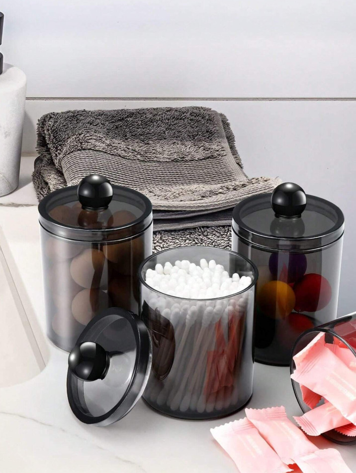 1 pc Plastic Pill Bottles Set, Q-tip Holder & Swab Organizer for Bathroom Use