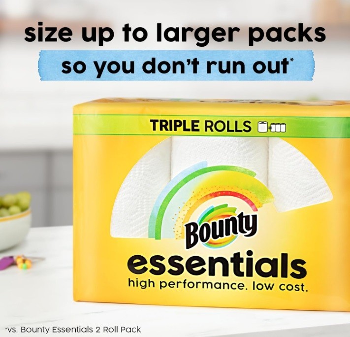 Bounty Essentials Select-A-Size Paper Towels White 2 Triple Rolls 6 Regular Roll
