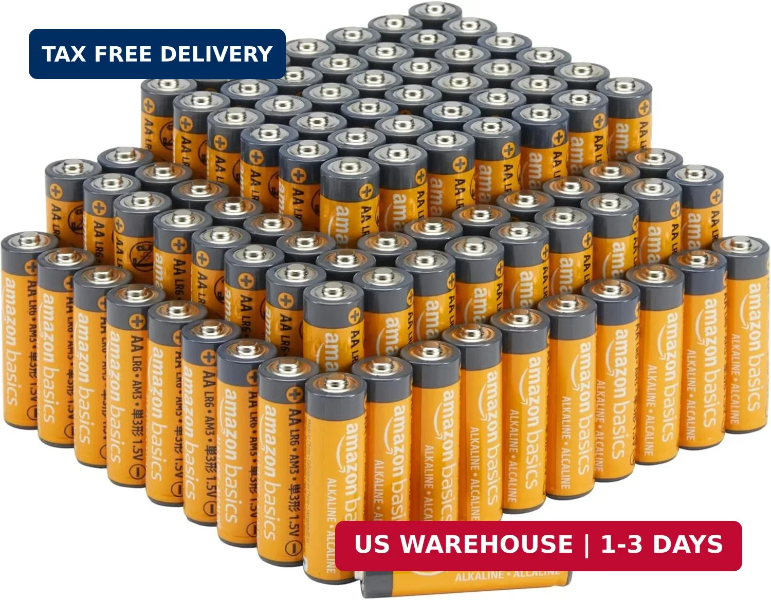 100-Pack AA Alkaline Batteries, 1.5 Volt, 10-Year Shelf Life, Reliable