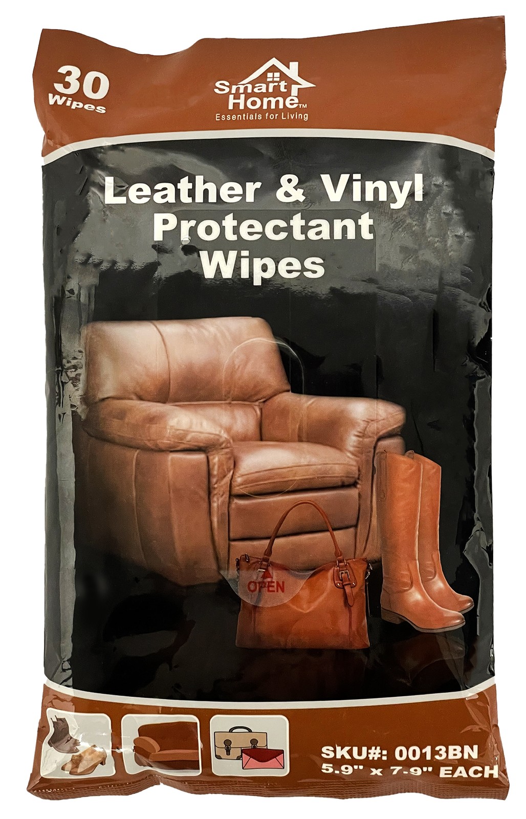 Smart Home Leather & Vinyl Cleaning Protectant Wipes, 60 Count