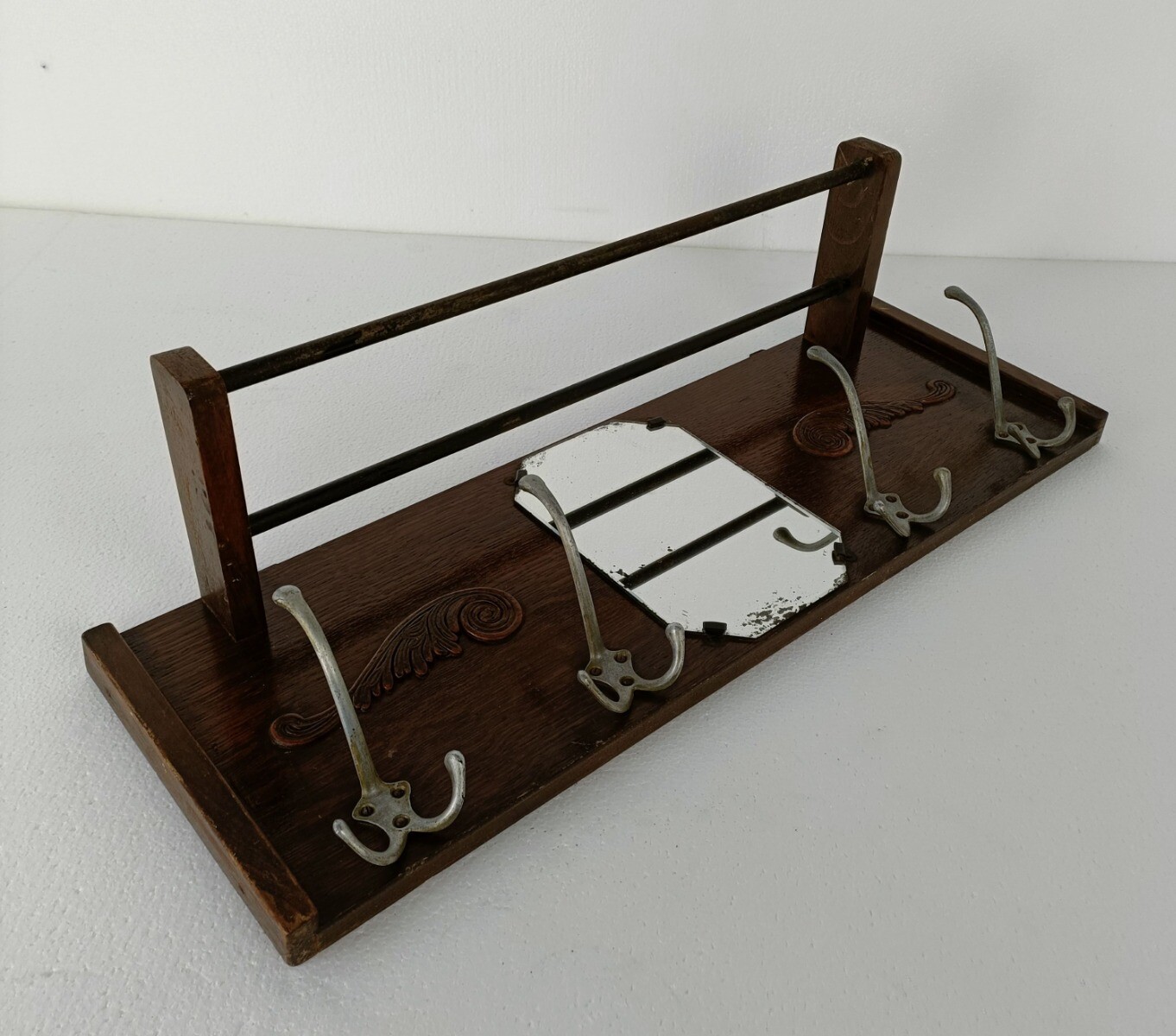 Vintage Wall Coat Rack Shelf Mid Century Modern Railroad Industrial Wood Pop art