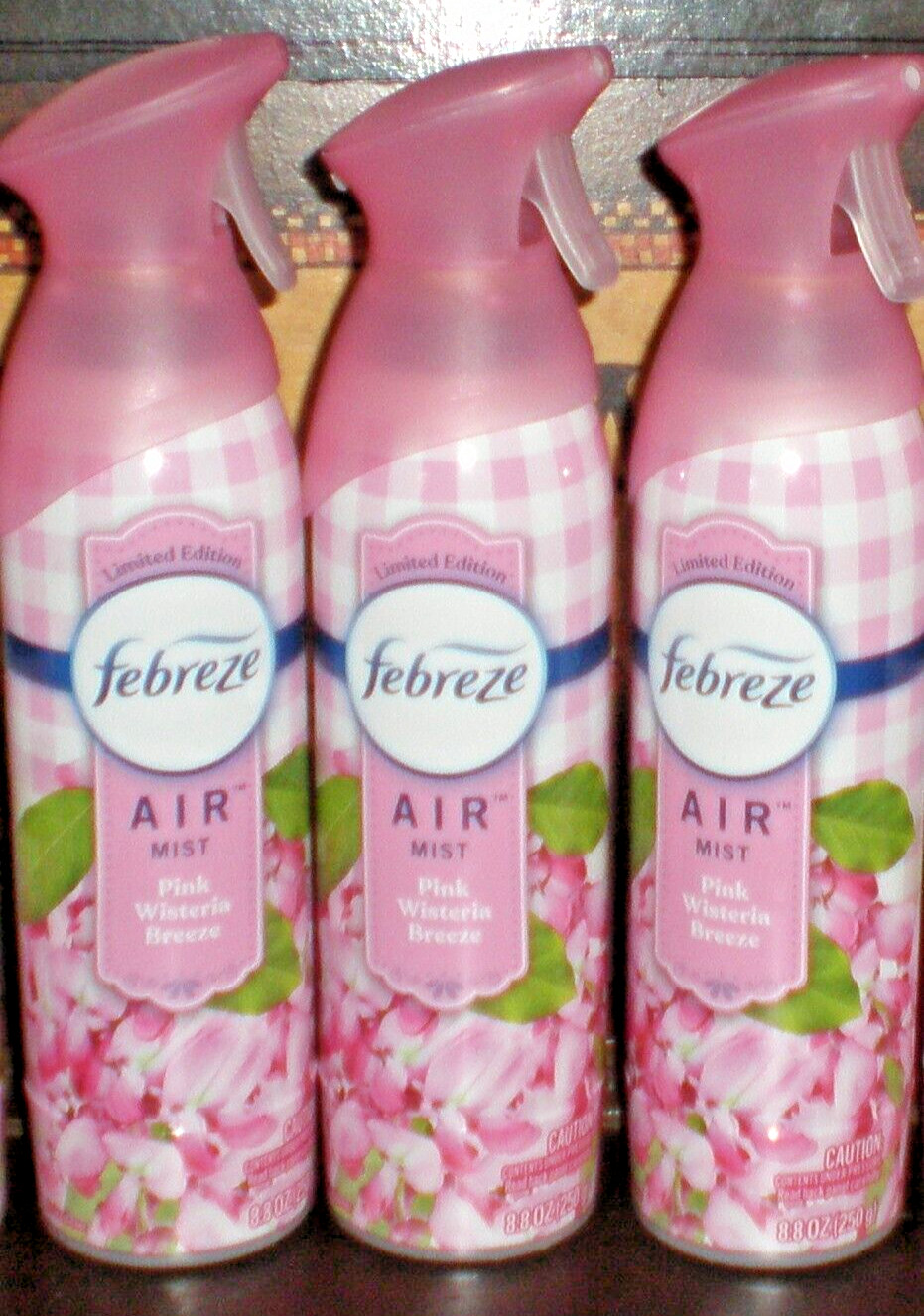 (3) FEBREZE Air Mist Room Freshener Spray PINK WISTERIA BREEZE 8.8 Oz ea Bottle