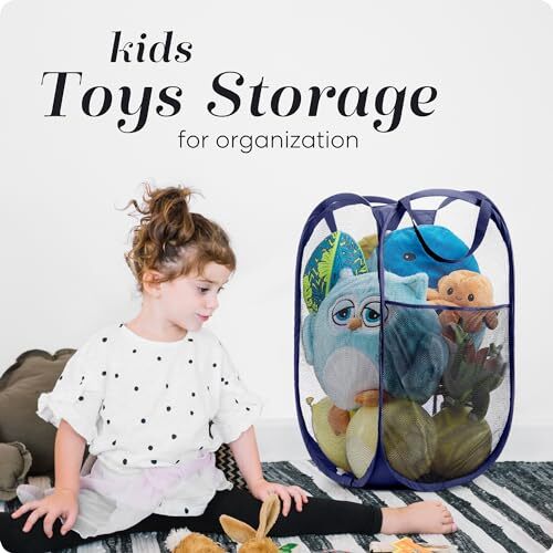 Collapsible Mesh Foldable Hamper 14″ x 14′ x 24″ Navy Blue