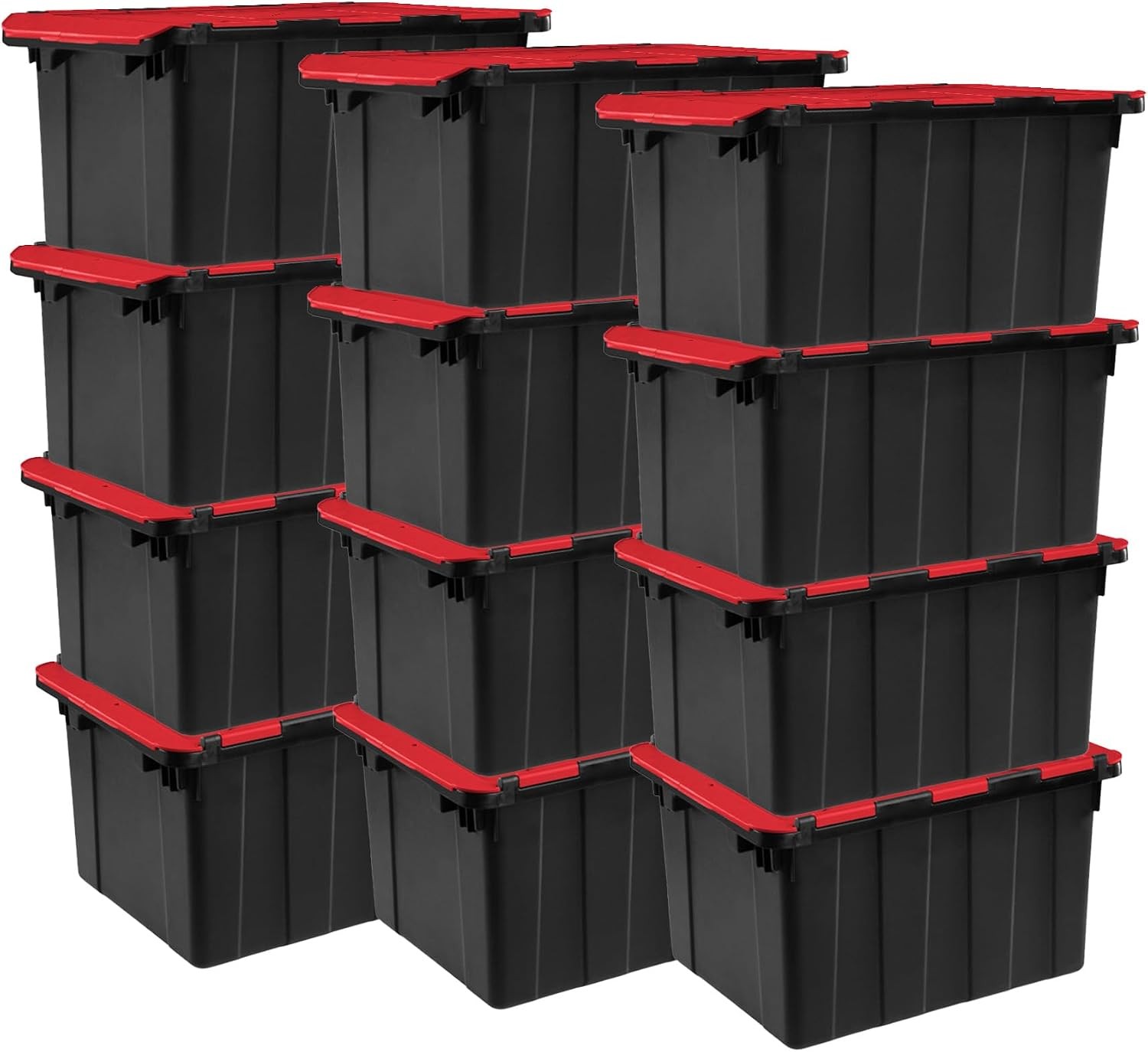 12 Gal Hinged Lid Industrial Tote Stackable Storage Bin W/ Hinge Lid Plastic