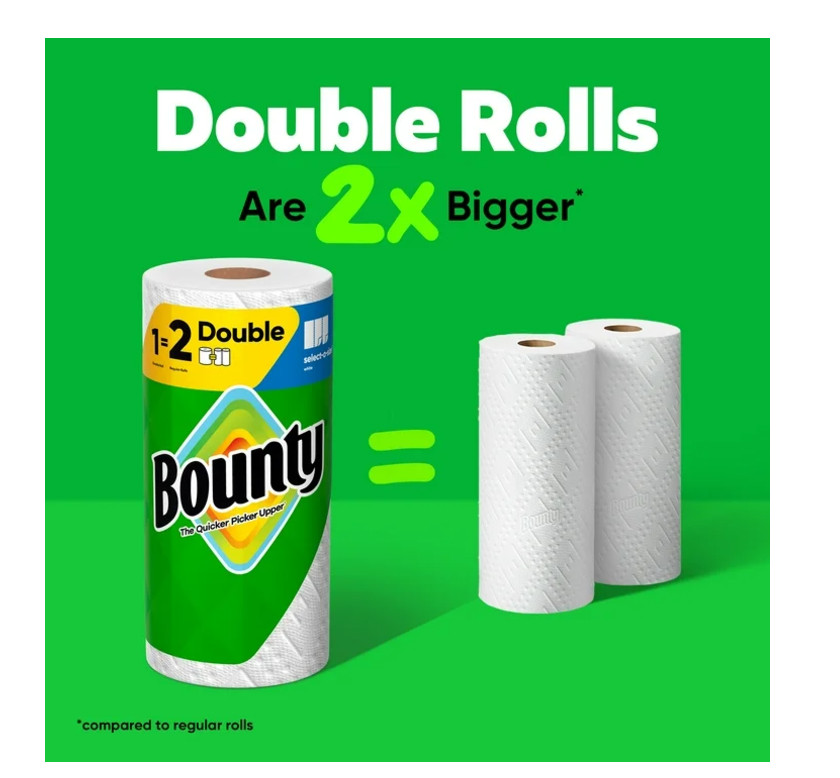 Bounty Select-A-Size Paper Towels, White, 12 Double Rolls = 24 Regular Rolls