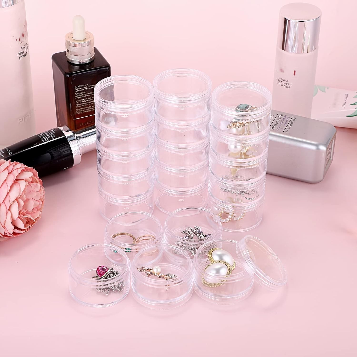 4 Set Stackable Cosmetic Containers with Screw Lids Plastic Sample Jars 30ml