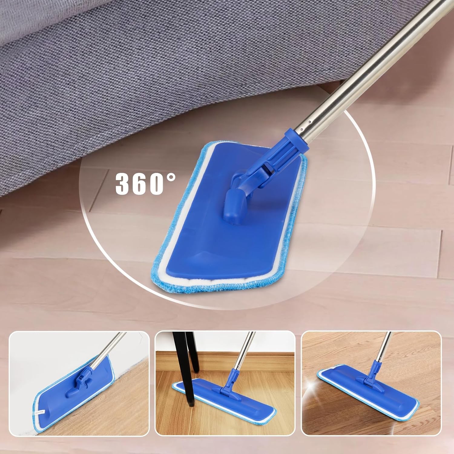 17.5″ Professional Microfiber Floor Cleaning Mop, Flat Mop with Stainless Steel